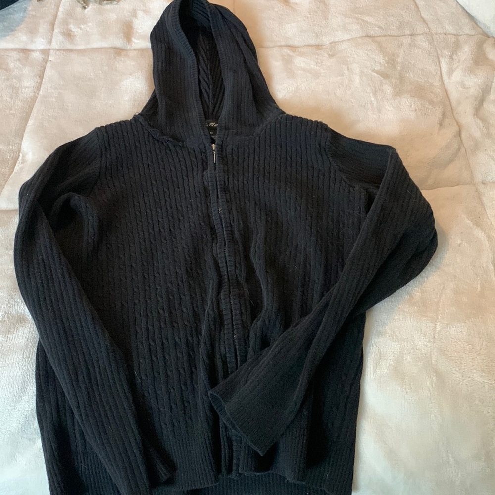 Black knit textured zip up